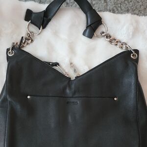 Jimmy Choo Black Leather Shoulder Bag with Chain Detail